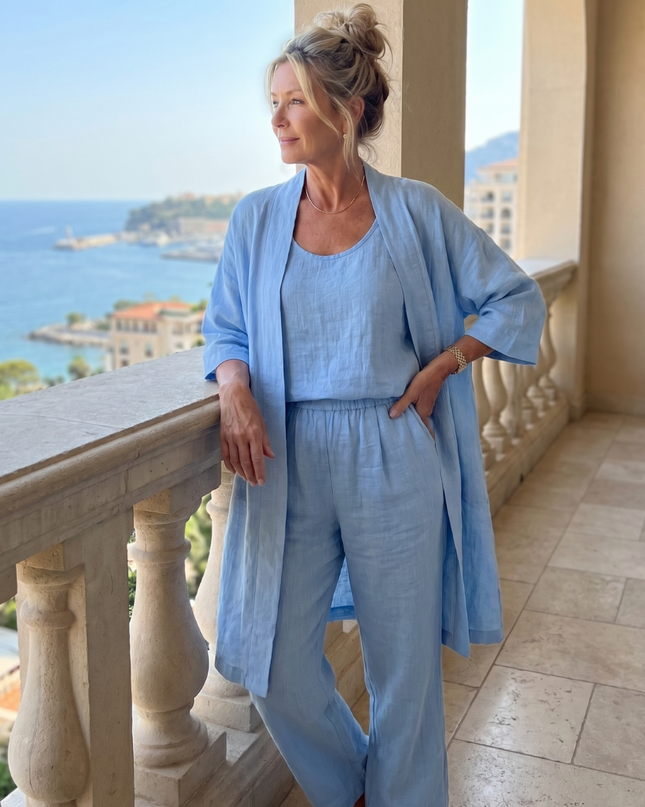 Margot | Relaxed Three-Piece Pant Set with Open-Front Layer