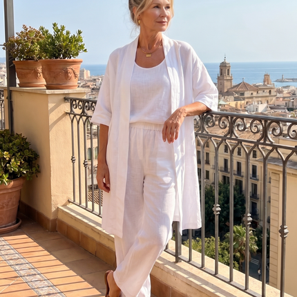 Margot | Relaxed Three-Piece Pant Set with Open-Front Layer