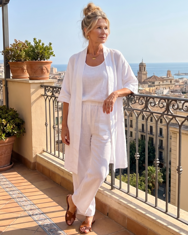 Margot | Relaxed Three-Piece Pant Set with Open-Front Layer