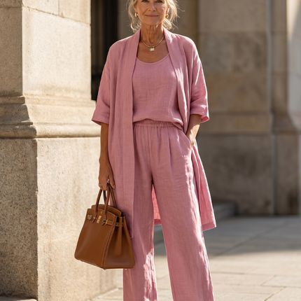 Margot | Relaxed Three-Piece Pant Set with Open-Front Layer