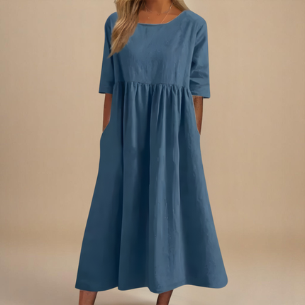 Maribel | Gathered Waist Half Sleeve Midi Dress