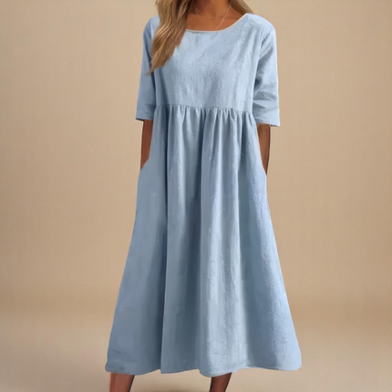 Maribel | Gathered Waist Half Sleeve Midi Dress