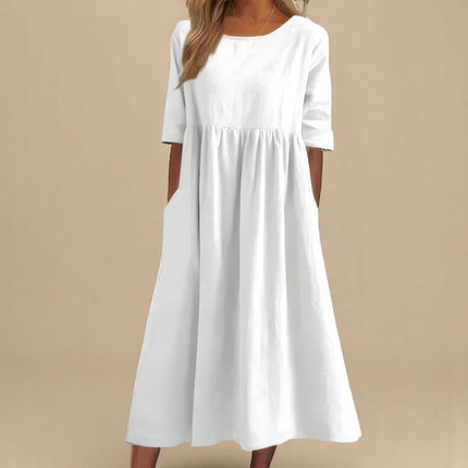 Maribel | Gathered Waist Half Sleeve Midi Dress