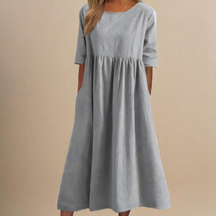 Maribel | Gathered Waist Half Sleeve Midi Dress