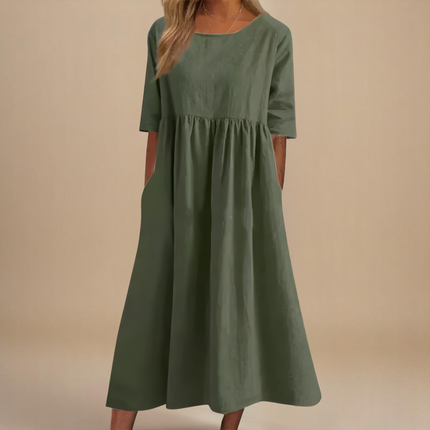 Maribel | Gathered Waist Half Sleeve Midi Dress