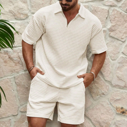 Men’s 2 Piece Summer Textured Short Sleeve Shirt and Shorts Set