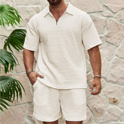 Men’s 2 Piece Summer Textured Short Sleeve Shirt and Shorts Set