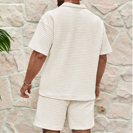 Men’s 2 Piece Summer Textured Short Sleeve Shirt and Shorts Set