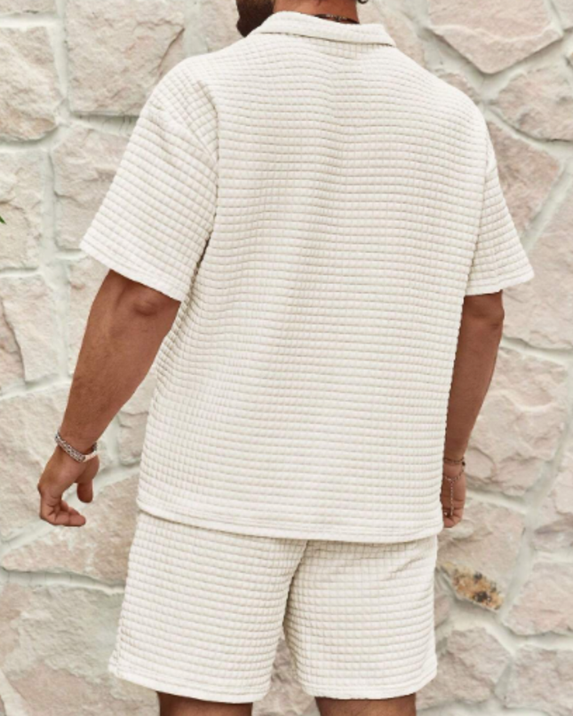 Men’s 2 Piece Summer Textured Short Sleeve Shirt and Shorts Set