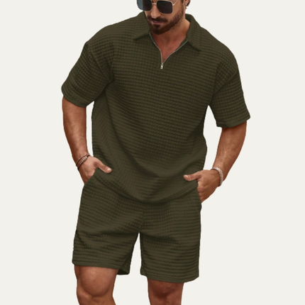 Men’s 2 Piece Summer Textured Short Sleeve Shirt and Shorts Set