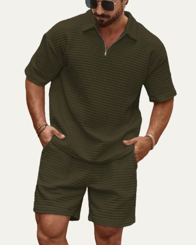 Men’s 2 Piece Summer Textured Short Sleeve Shirt and Shorts Set