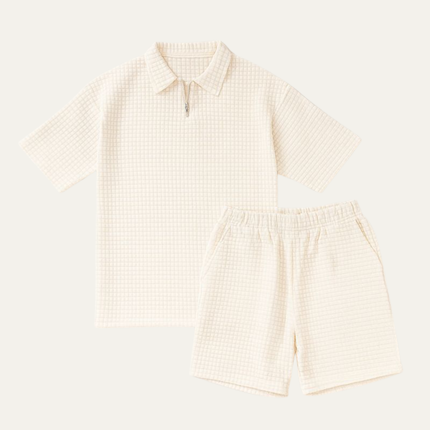 Men’s 2 Piece Summer Textured Short Sleeve Shirt and Shorts Set