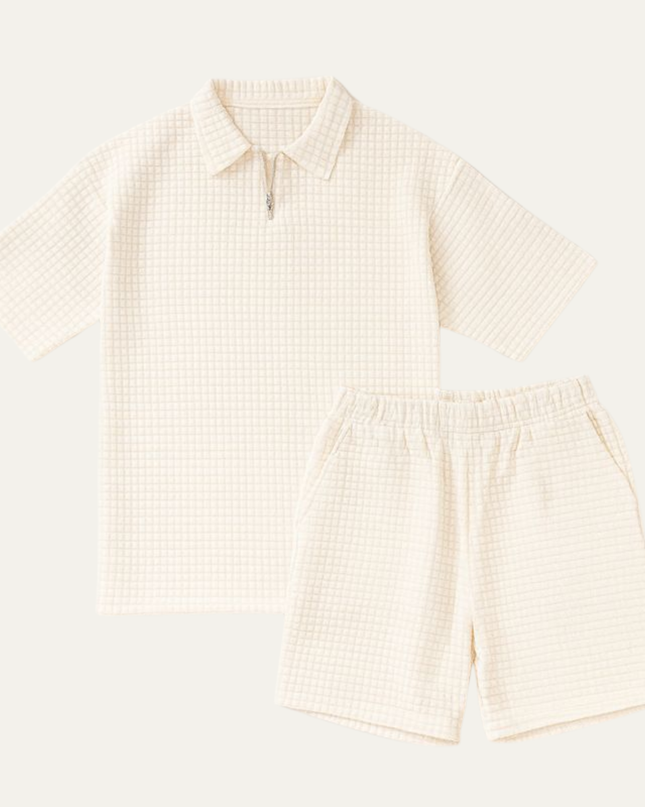 Men’s 2 Piece Summer Textured Short Sleeve Shirt and Shorts Set