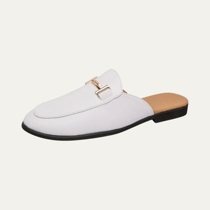 Men’s Backless Loafers with Apron Toe and Metal Detail