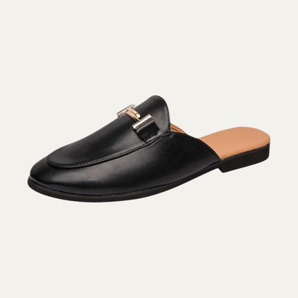 Men’s Backless Loafers with Apron Toe and Metal Detail