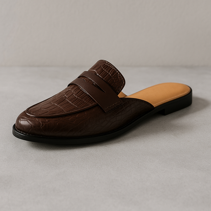 Men’s Backless Penny Loafers with Croc Texture