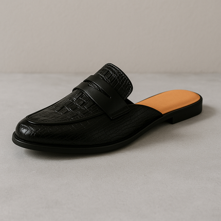 Men’s Backless Penny Loafers with Croc Texture