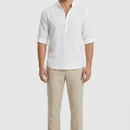 Men’s Band Collar Linen Shirt