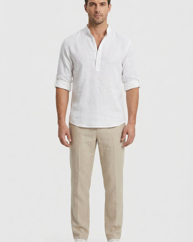 Men’s Band Collar Linen Shirt