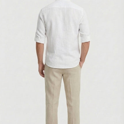 Men’s Band Collar Linen Shirt
