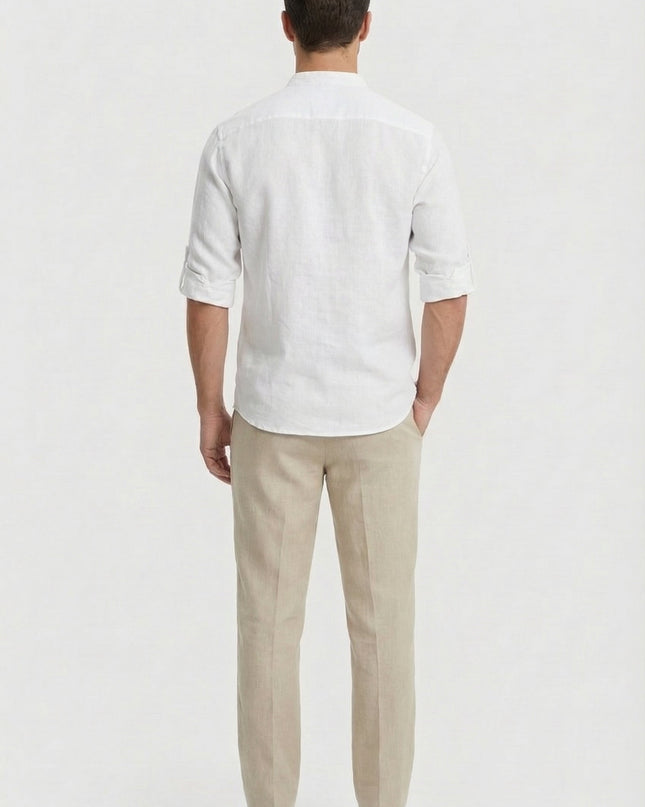 Men’s Band Collar Linen Shirt