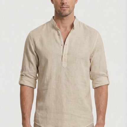 Men’s Band Collar Linen Shirt