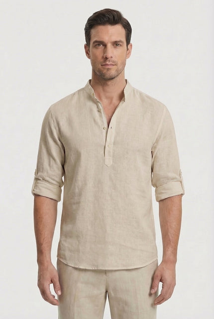 Men’s Band Collar Linen Shirt