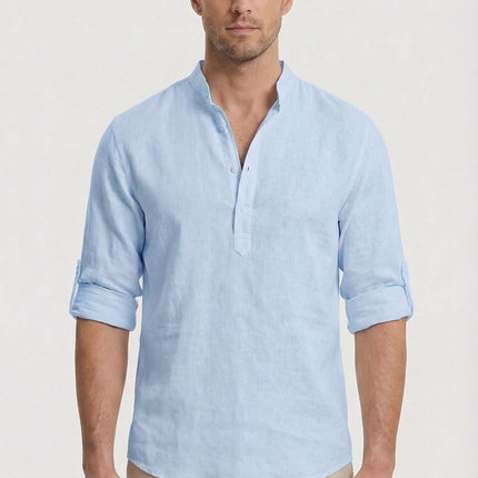 Men’s Band Collar Linen Shirt