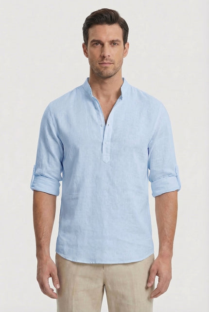 Men’s Band Collar Linen Shirt