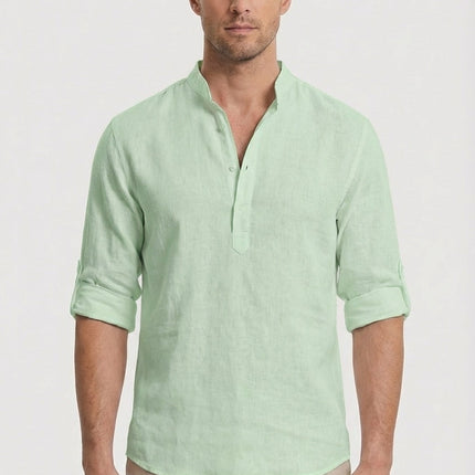 Men’s Band Collar Linen Shirt