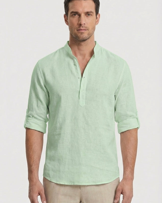 Men’s Band Collar Linen Shirt