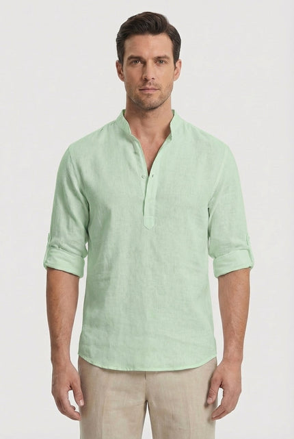 Men’s Band Collar Linen Shirt