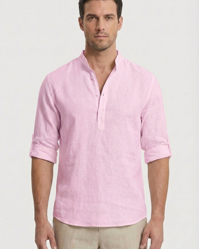 Men’s Band Collar Linen Shirt
