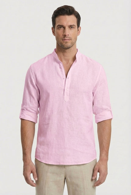 Men’s Band Collar Linen Shirt
