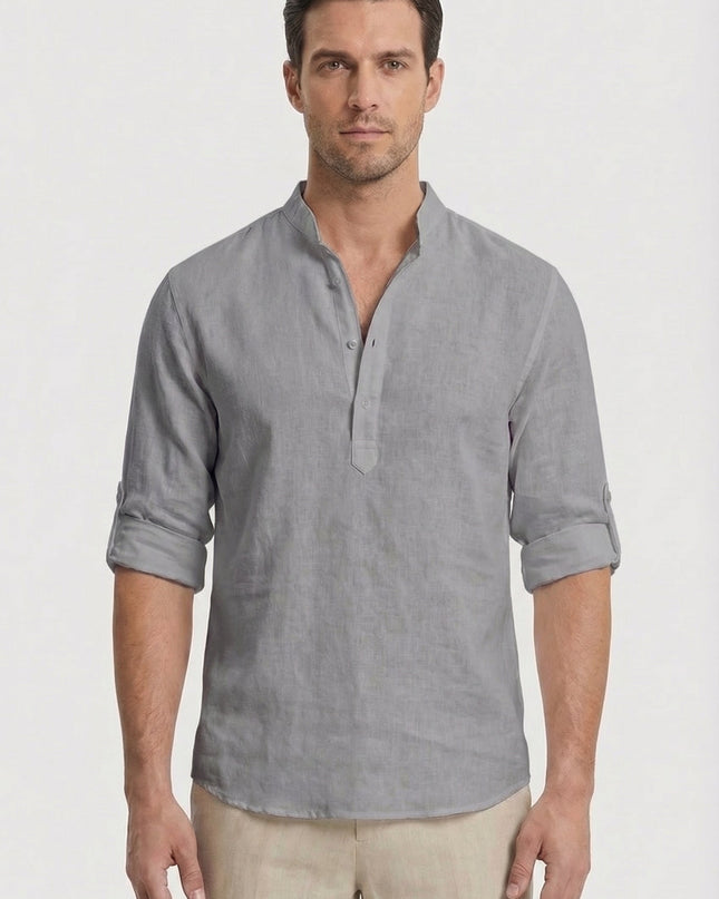 Men’s Band Collar Linen Shirt