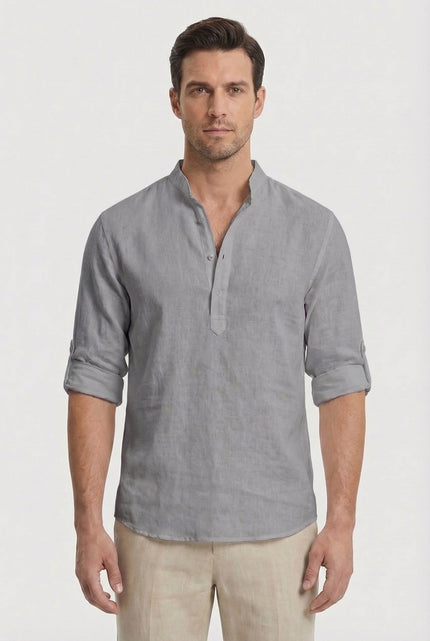 Men’s Band Collar Linen Shirt
