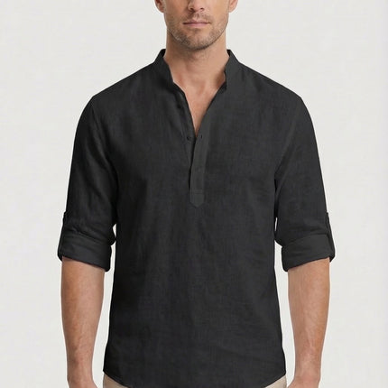 Men’s Band Collar Linen Shirt