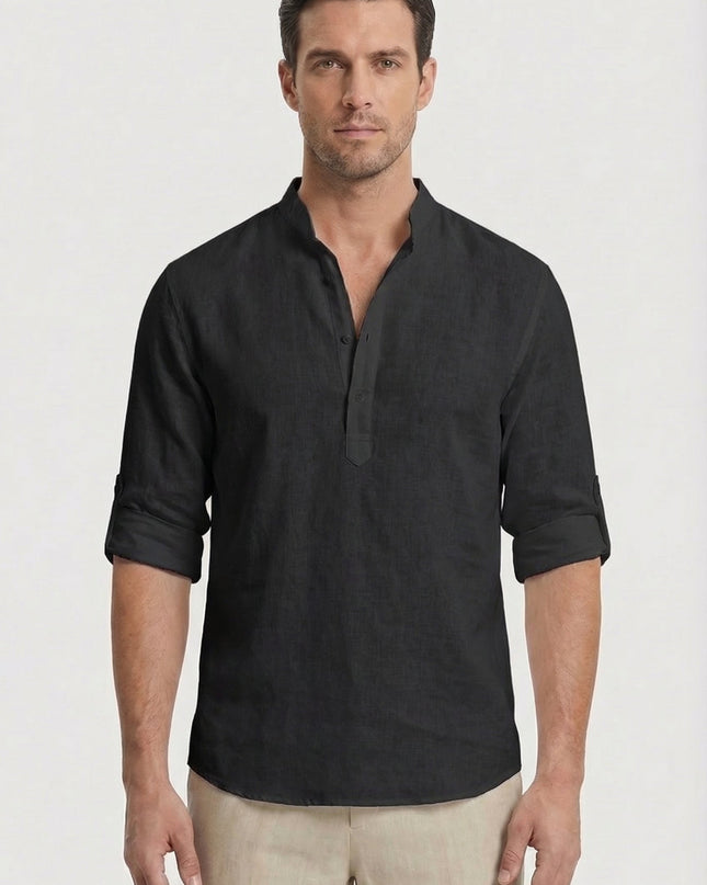 Men’s Band Collar Linen Shirt