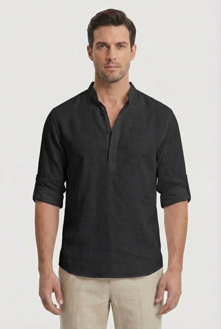 Men’s Band Collar Linen Shirt