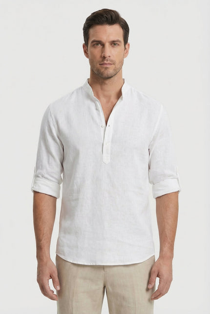 Men’s Band Collar Linen Shirt