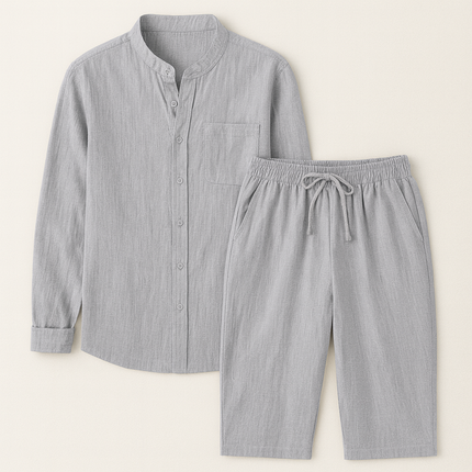 Men’s Band Collar Shirt and Shorts Set