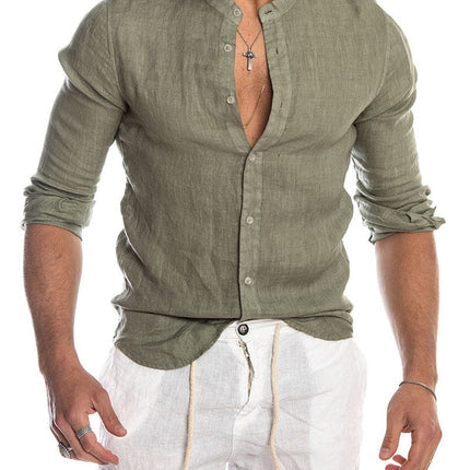 Men’s Band Collar Summer Shirt