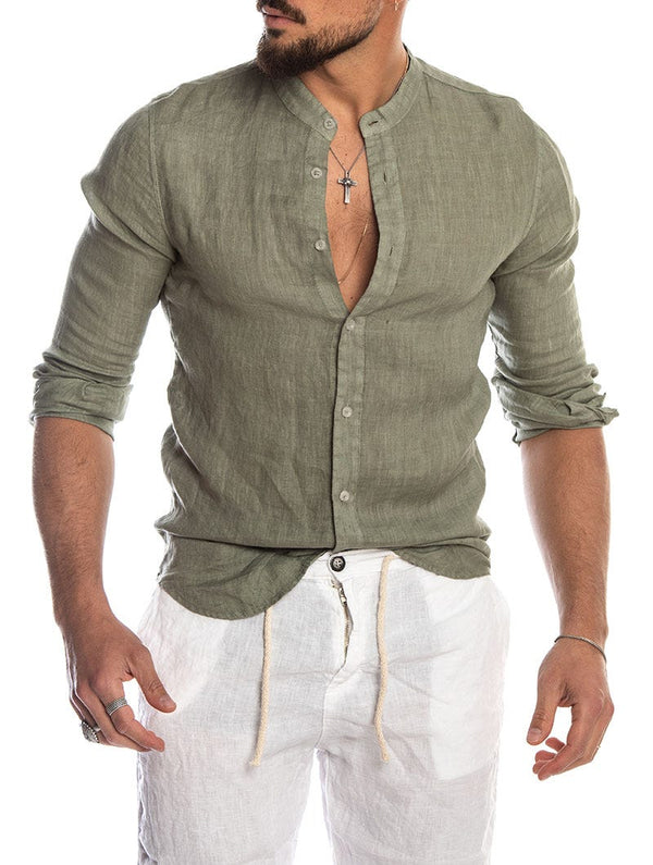 Men’s Band Collar Summer Shirt