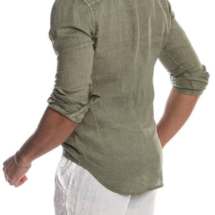 Men’s Band Collar Summer Shirt