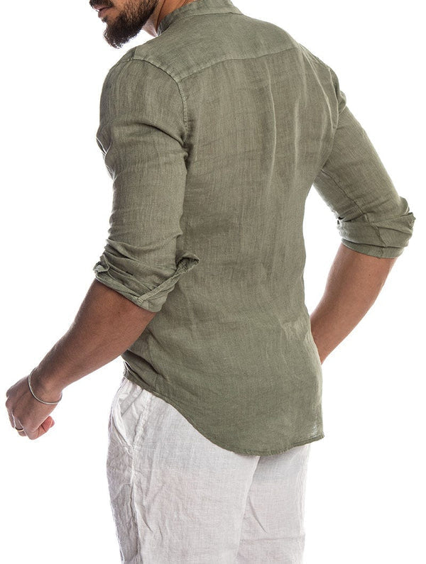 Men’s Band Collar Summer Shirt