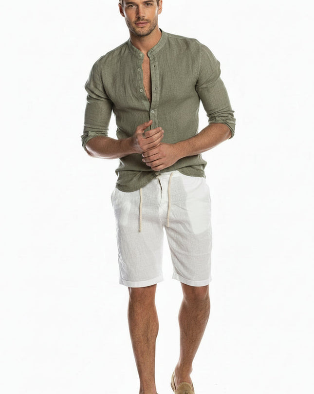Men’s Band Collar Summer Shirt