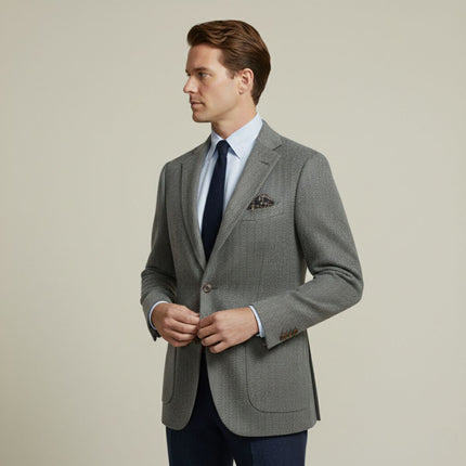 Men’s Business Blazer with Notch Lapel and Patch Pockets