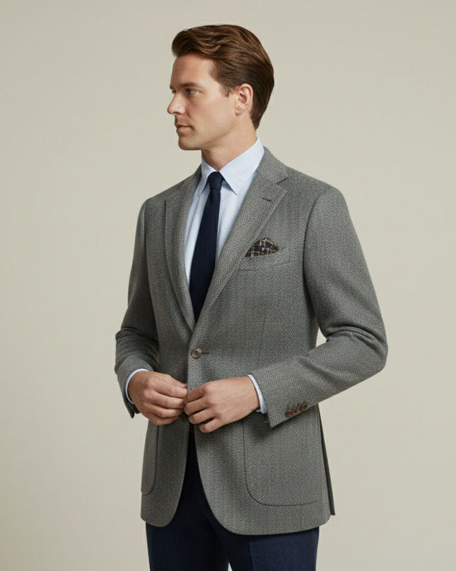 Men’s Business Blazer with Notch Lapel and Patch Pockets