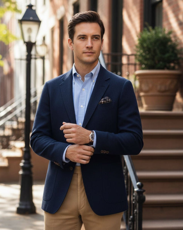 Men’s Business Blazer with Notch Lapel and Patch Pockets