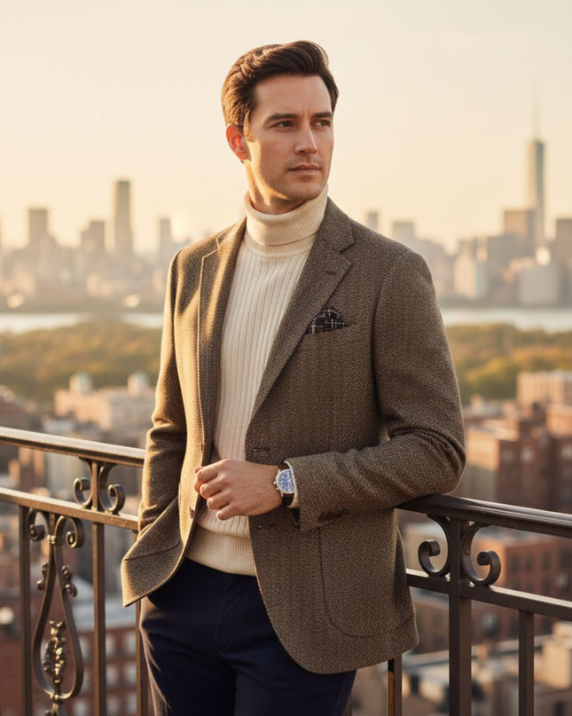Men’s Business Blazer with Notch Lapel and Patch Pockets
